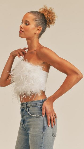 Flirty & Festive Feather Crop Top – Closet Runway Boutique