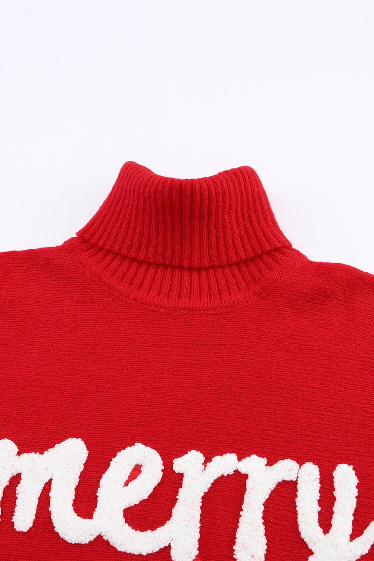 MERRY Embroidered Turtleneck Sweater: Red