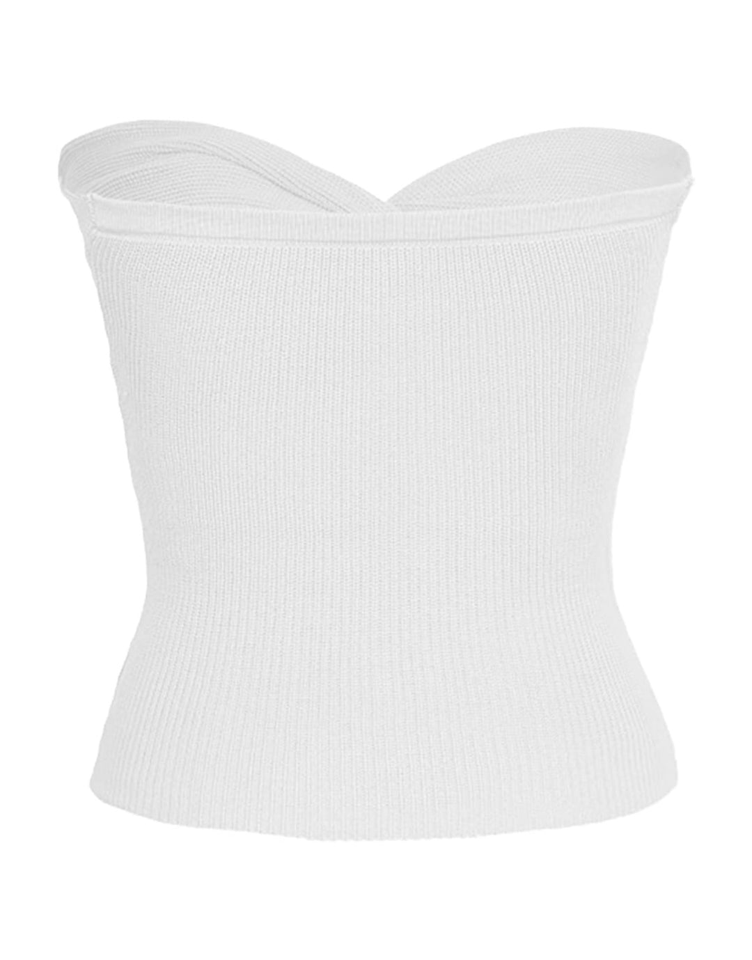 Courtney Twist Knot Ribbed Knit Strapless Top: White