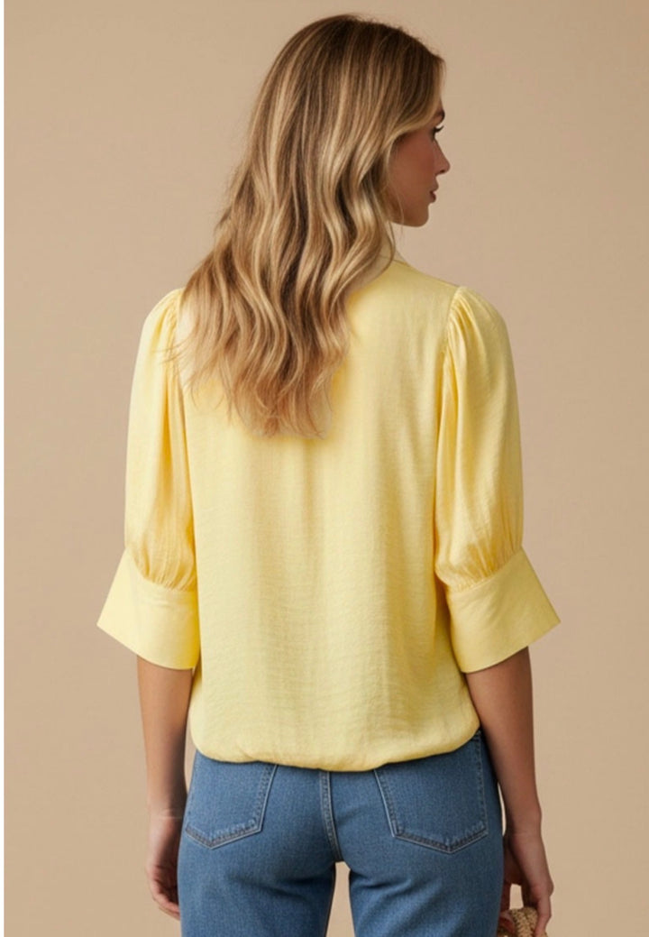 Sara Bubble Hem Blouse: Lemon
