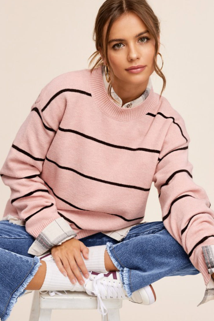 Aleese Striped Oversized Sweater: Blush