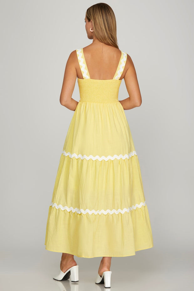 Just Day Dreaming Ric Rac Midi Dress: Lemon