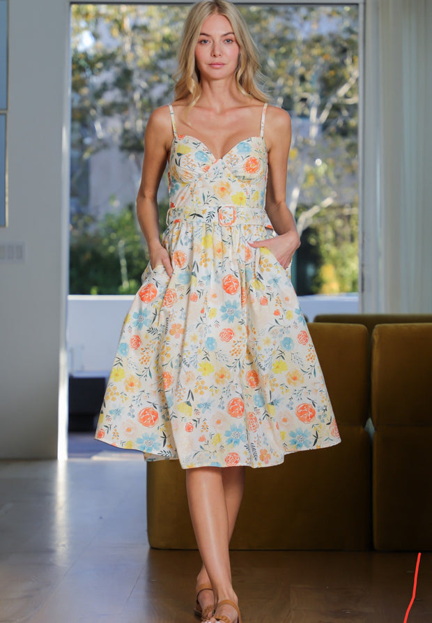 Garden Tea Party Belted Midi Dress