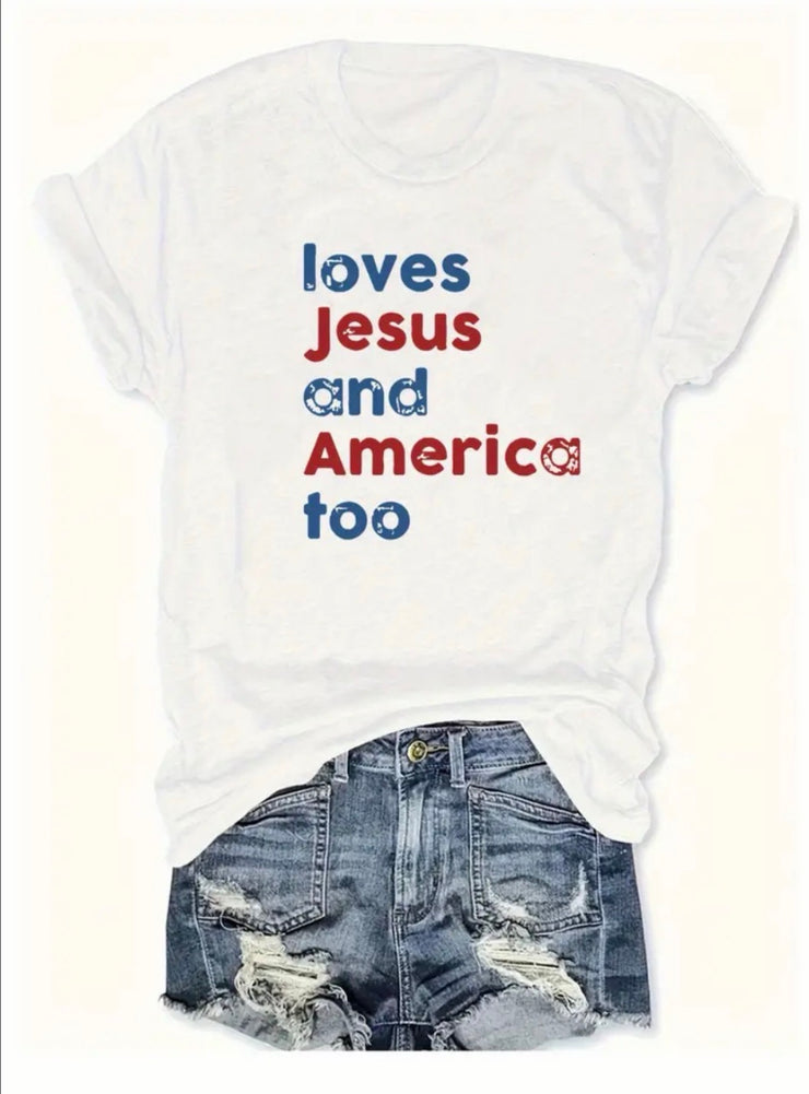 Loves Jesus and America Too Graphic Tee: White