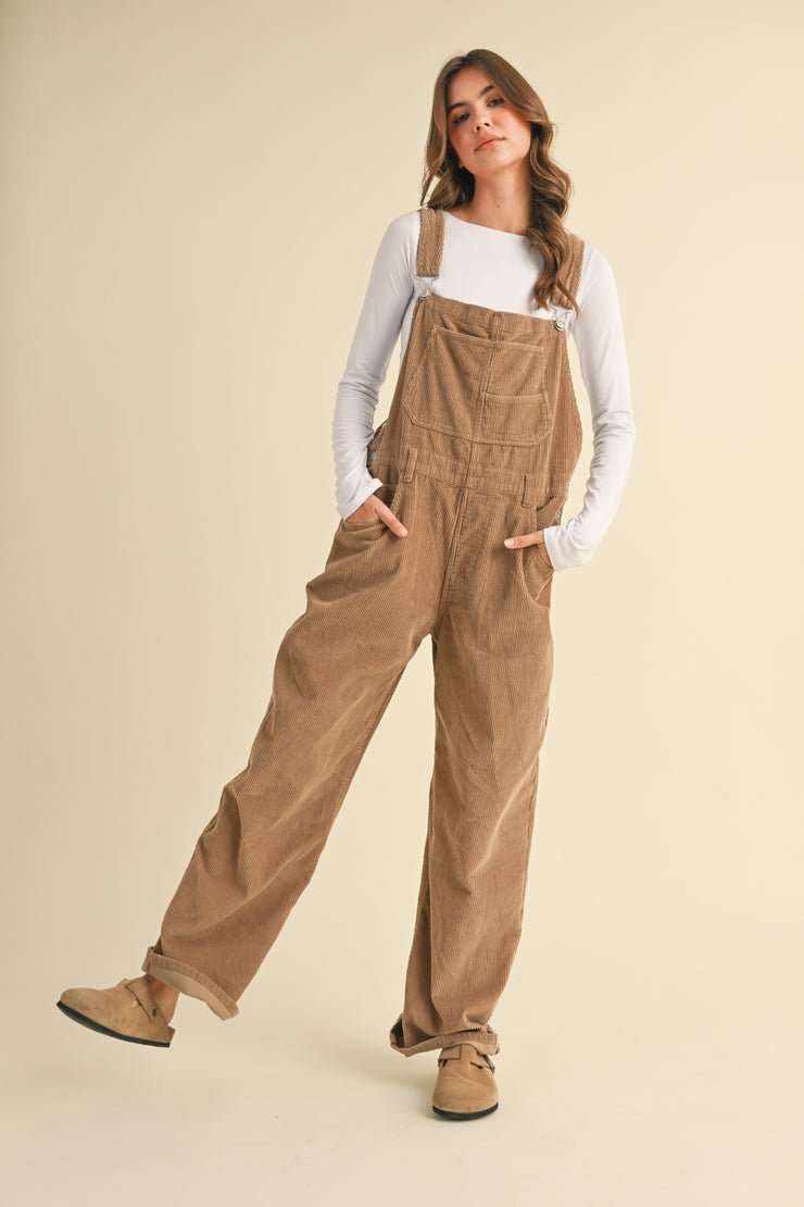 Landon Boyfriend Fit Corduroy Overalls: Khaki