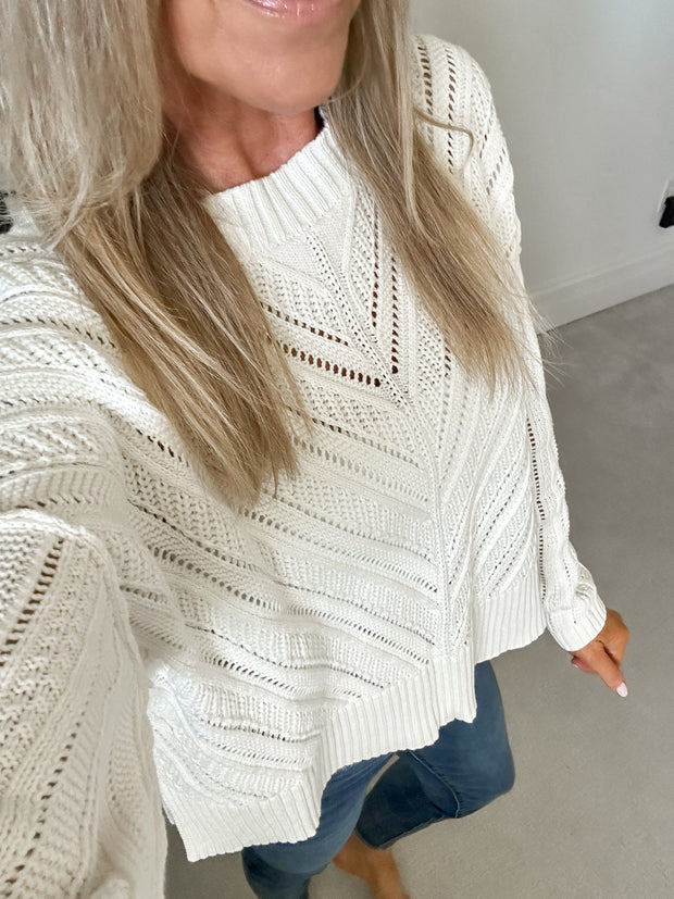 Brooke Pointelle Knit Sweater: Ivory