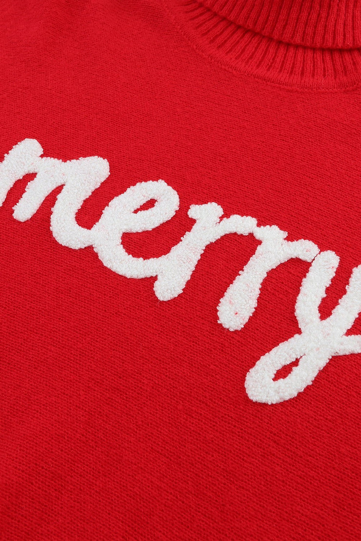 MERRY Embroidered Turtleneck Sweater: Red