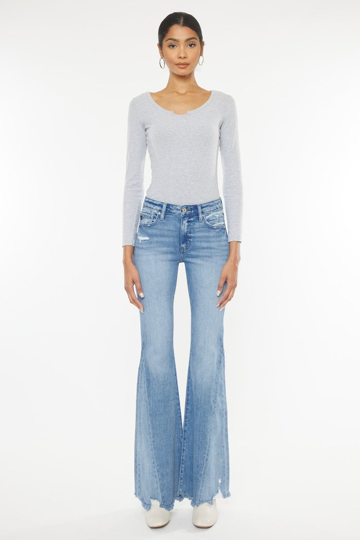 Kan Can Bri Mid Rise Raw Hem Flare Jeans