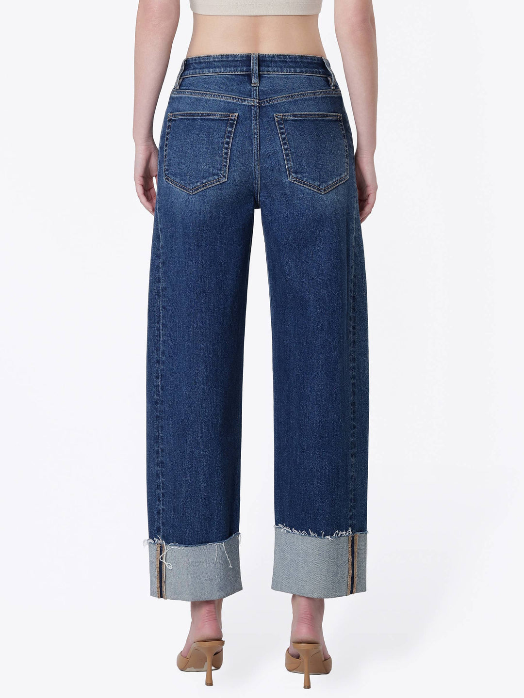 Olivia Side Seam Cuff Barrel Jeans: Dark