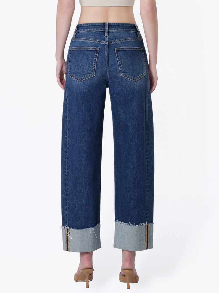 Olivia Side Seam Cuff Barrel Jeans: Dark