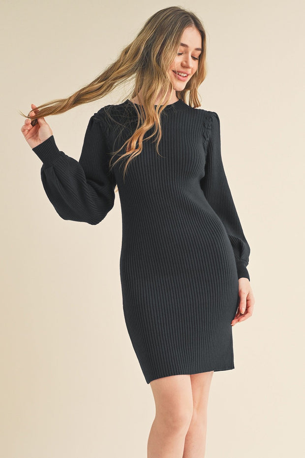 Amber Knit Sweater Dress: Black