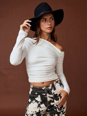 Marissa Shirred Assymetrical Top: White