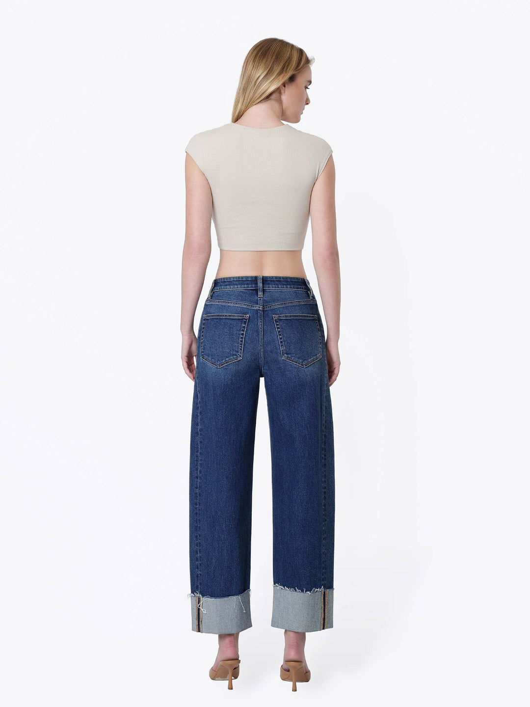 Olivia Side Seam Cuff Barrel Jeans: Dark
