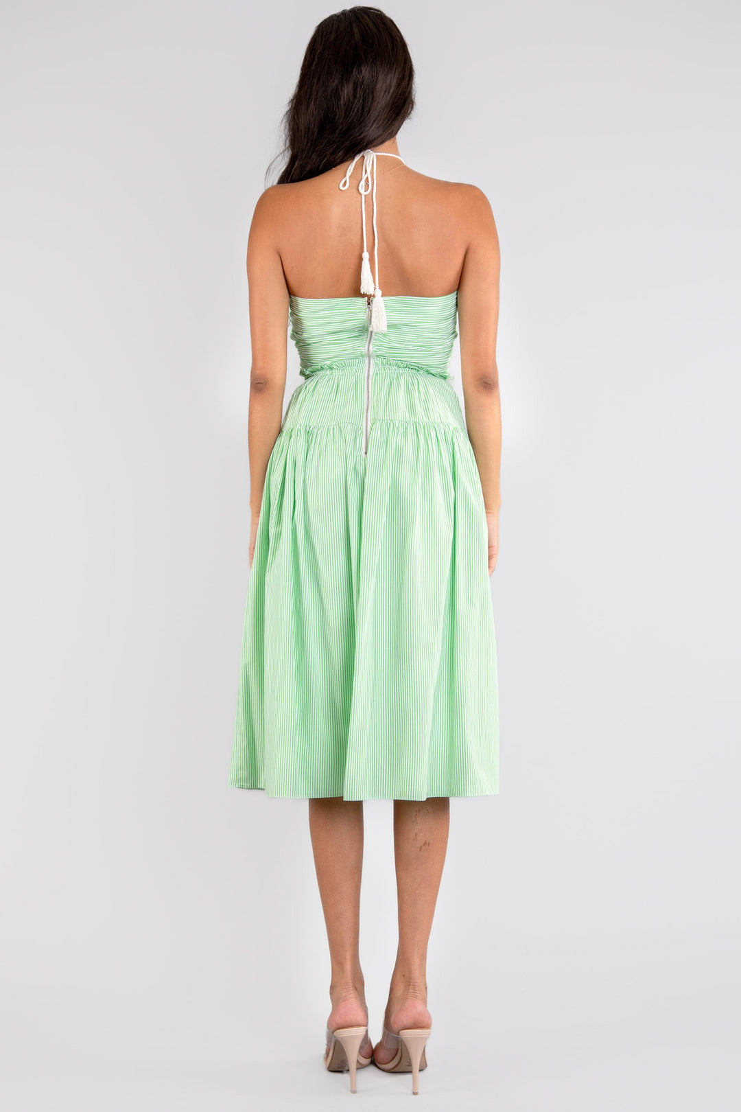 Hannah Tie Halter Maxi Dress: Green Apple