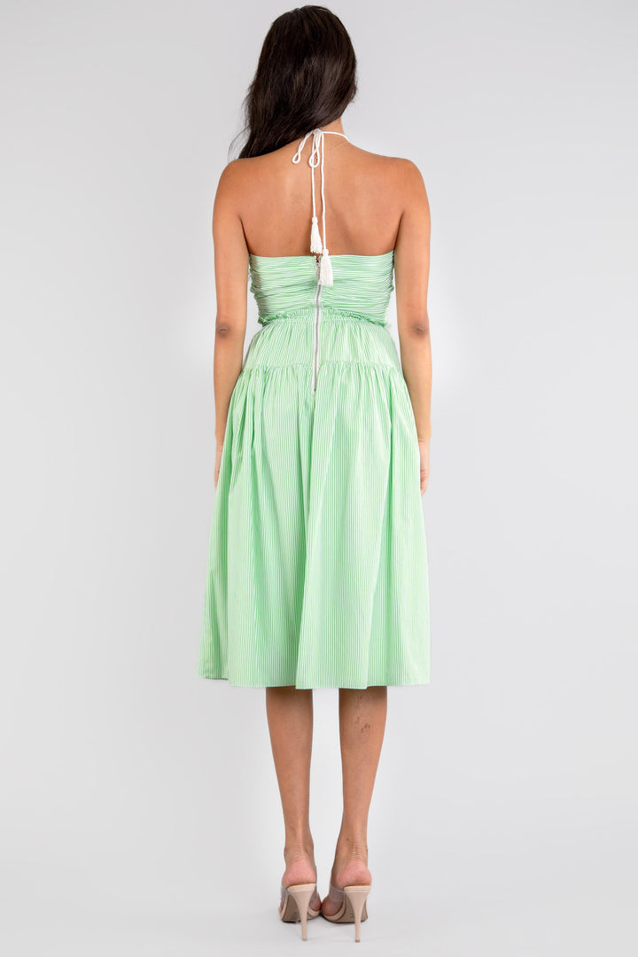 Hannah Tie Halter Maxi Dress: Green Apple