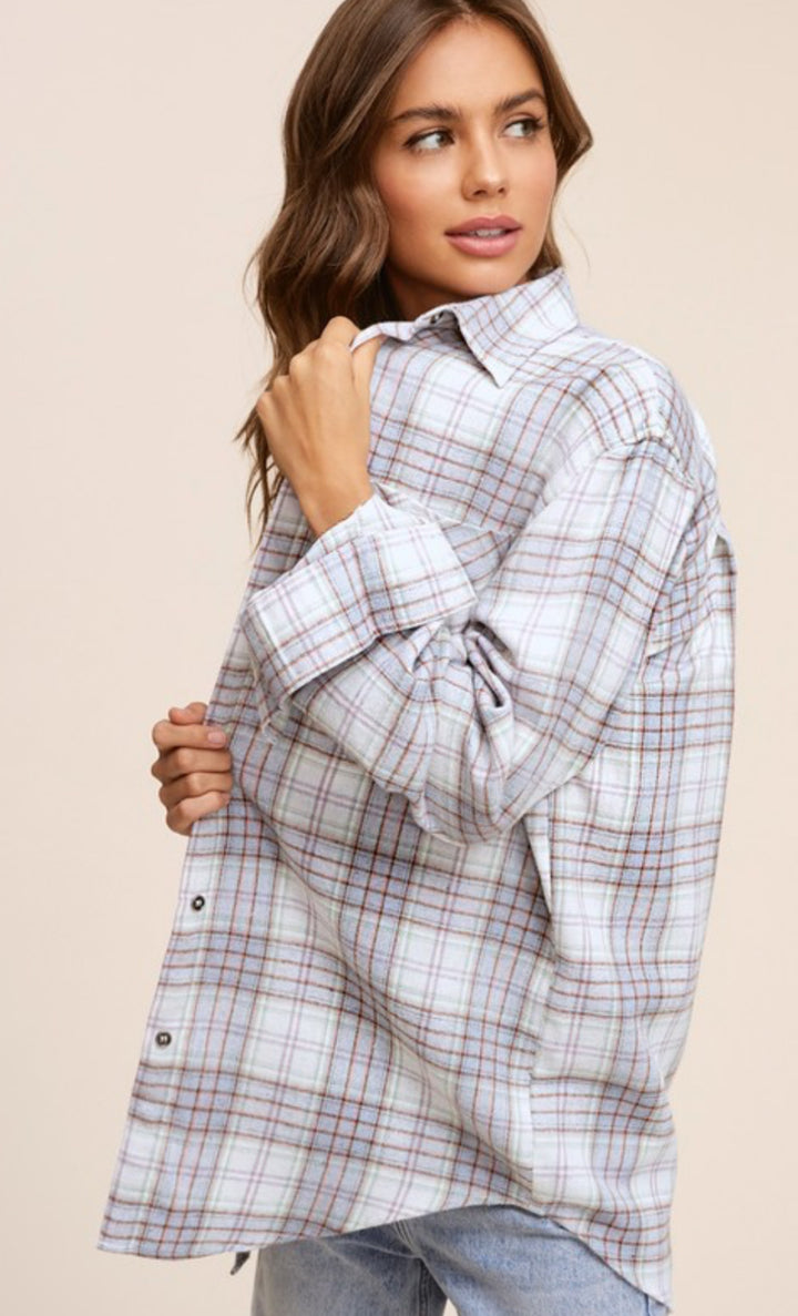Deanna Super Soft Boyfriend Plaid Shirt: Slate Blue