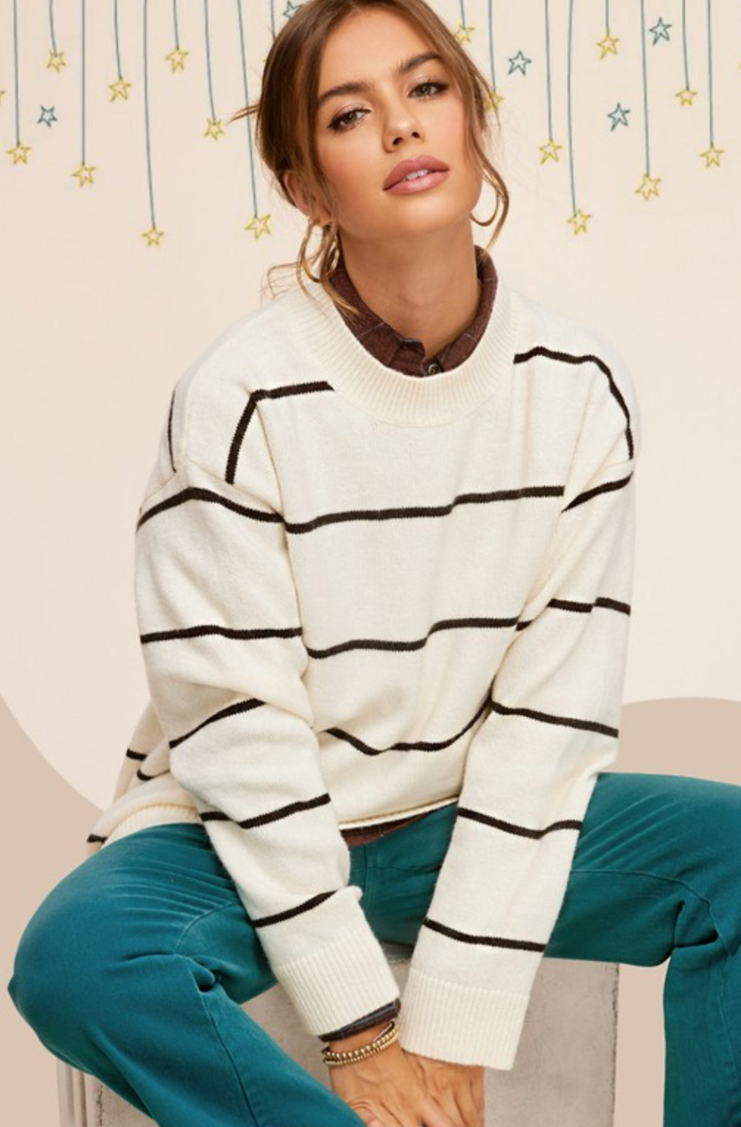 Aleese Striped Oversized Sweater: Powder
