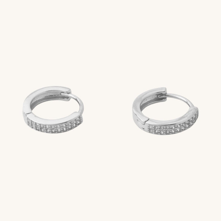 Diana Pave Huggie Earrings: Silver