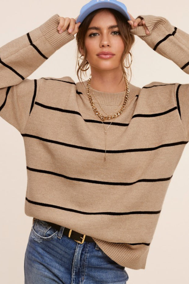 Aleese Striped Oversized Sweater: Cookie Dough