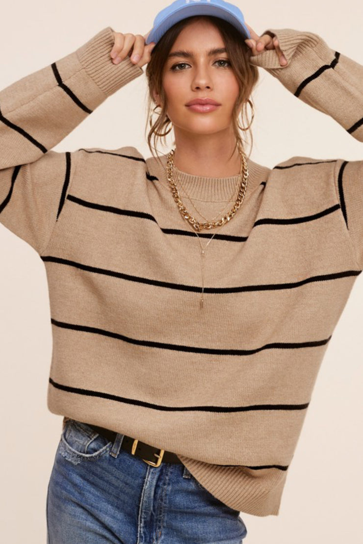 Aleese Striped Oversized Sweater: Cookie Dough