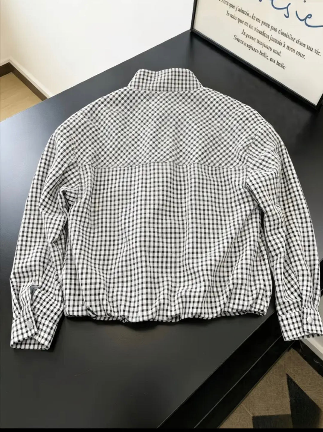 Bree Plaid Funnel Neck Bomber Jacket:Black/White