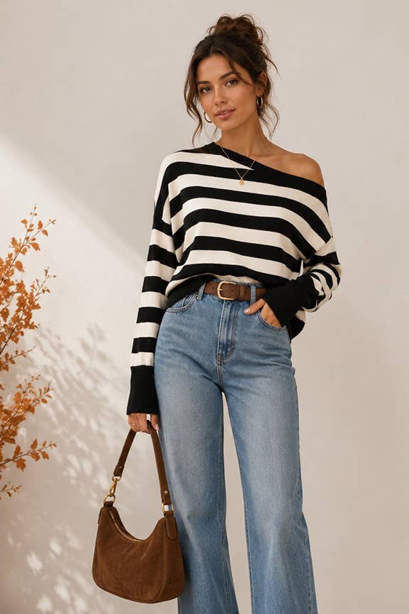 Harbor Muse Off-Shoulder Striped Sweater