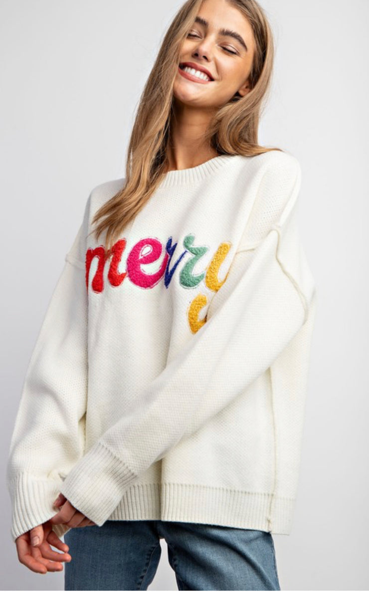 MERRY Embroidered Crewneck Sweater