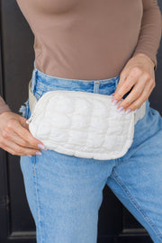 Anya Quilted Puffer Belt Bag: Ivory