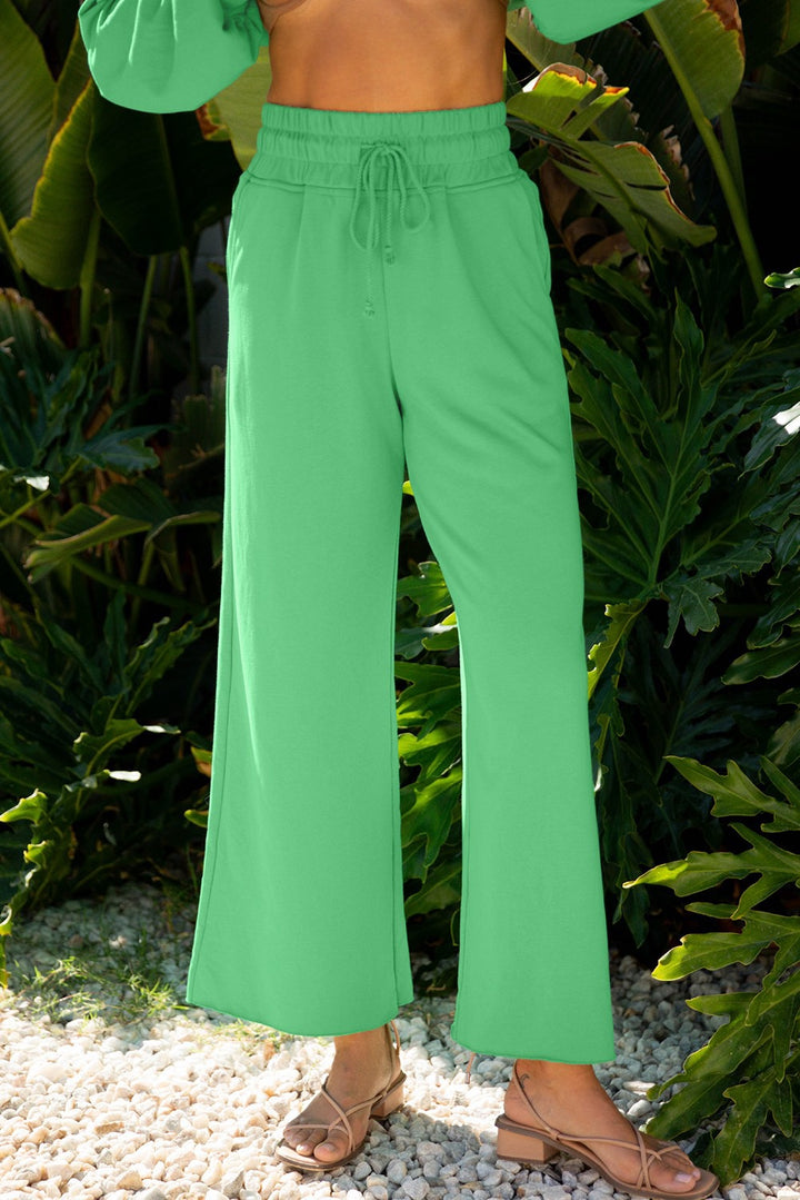 Lark Two-Piece Puff Sleeve High Waist Pant Set: Field Green