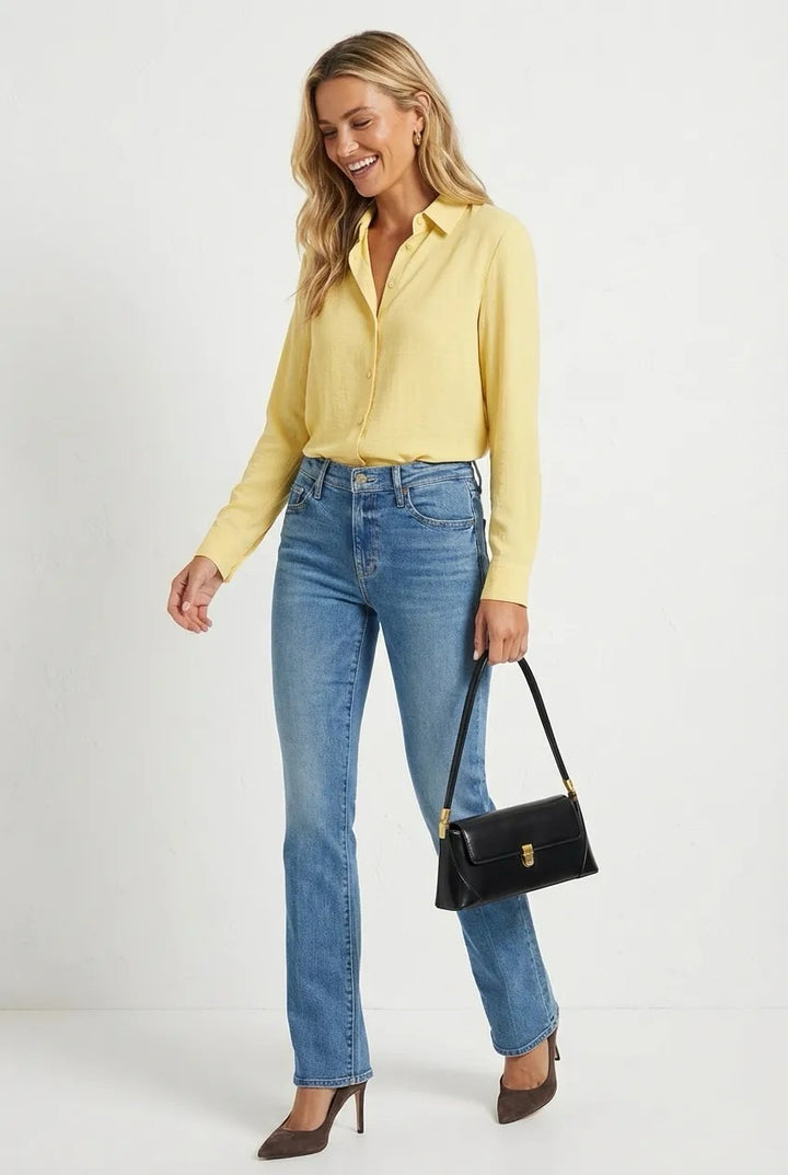 Hollie Fitted Lightweight Button Up Shirt: Pale Banana