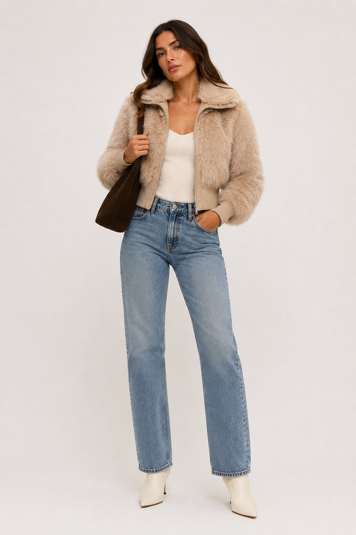 Fiona Fur Jacket: Taupe