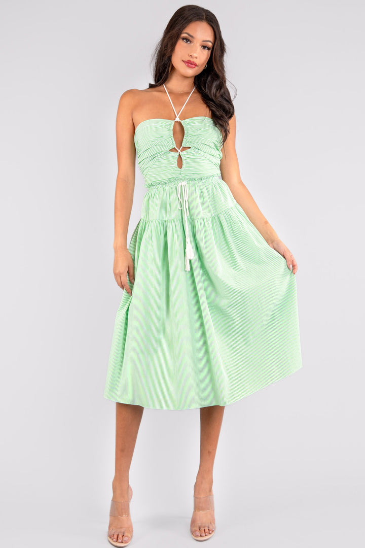 Hannah Tie Halter Maxi Dress: Green Apple