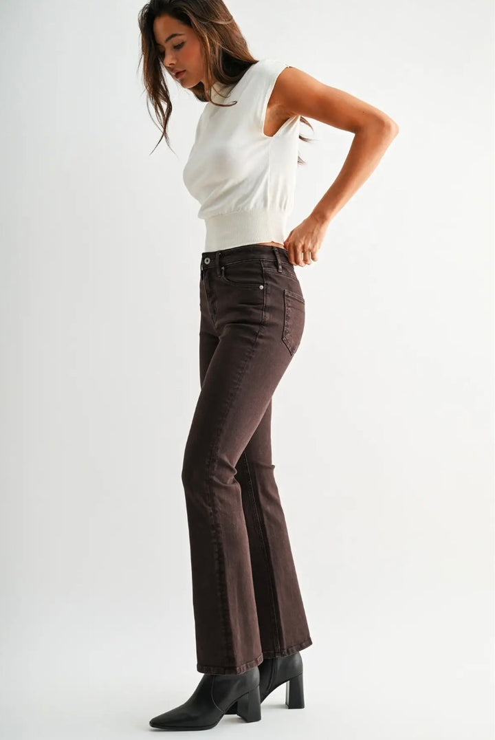 Blair High Rise Boot Cut Jeans: Chocolate