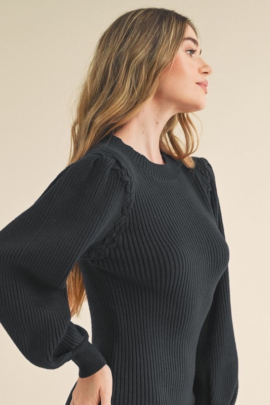 Amber Knit Sweater Dress: Black