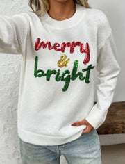 Merry & Bright Sequin Crewneck Sweater: Ivory