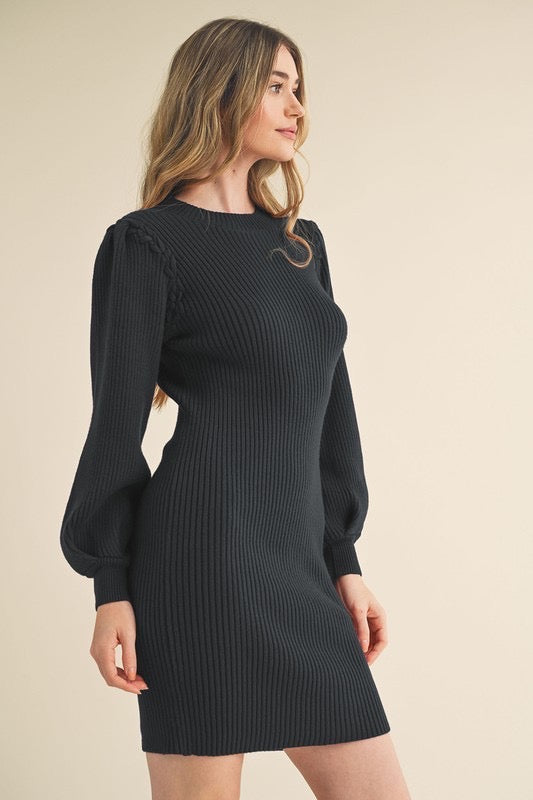 Amber Knit Sweater Dress: Black