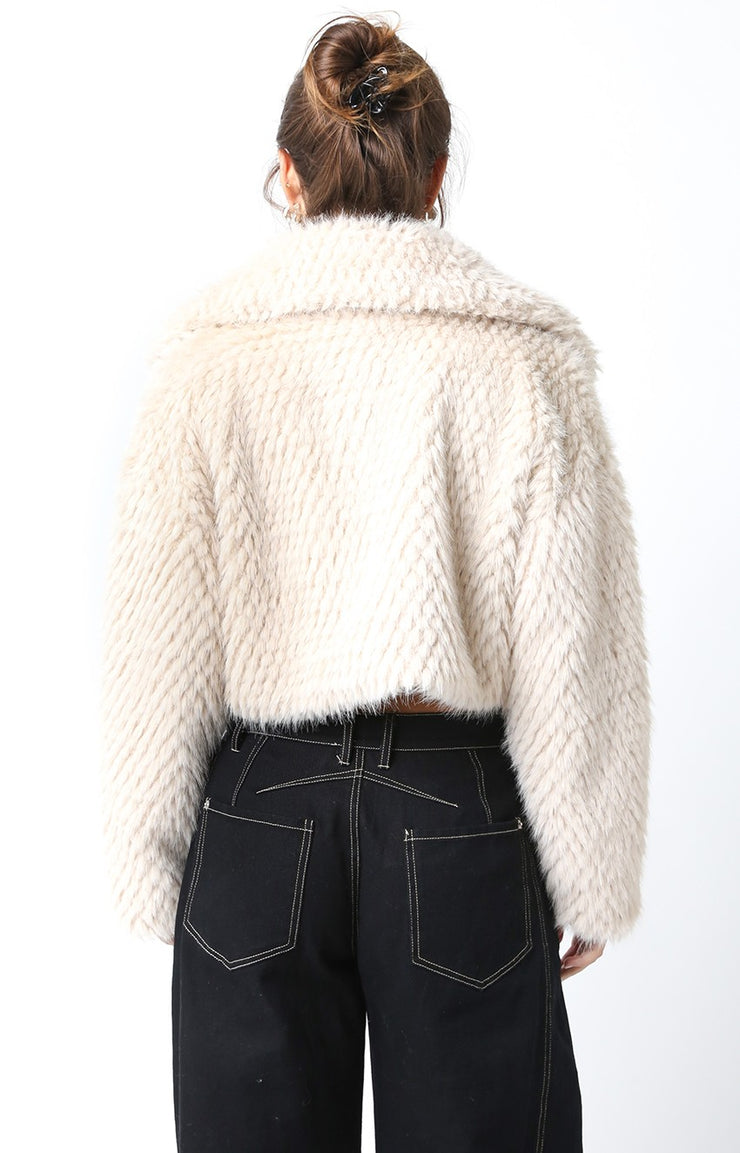 Lexi Faux Fur Crop Jacket: Vanilla Latte