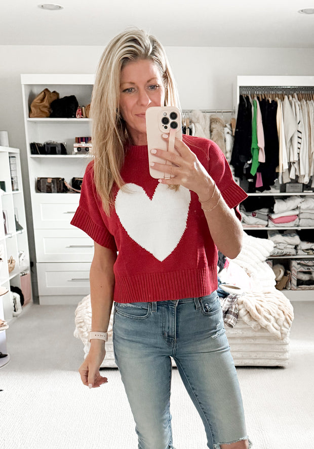 So In Love Cap Sleeve Sweater: Red