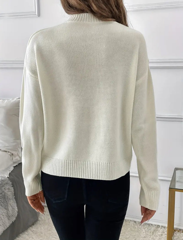 Samantha Bow Embroidered Crewneck Sweater:Ivory/Black