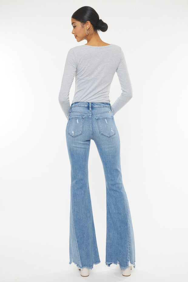 Kan Can Bri Mid Rise Raw Hem Flare Jeans