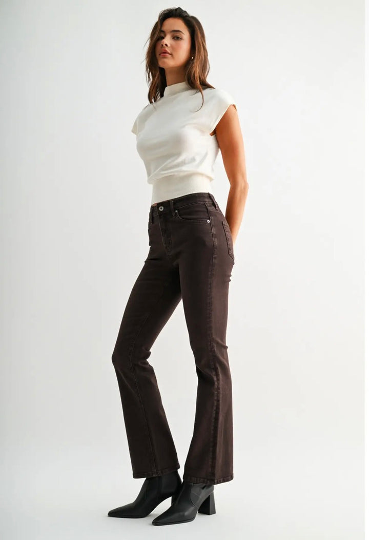 Blair High Rise Boot Cut Jeans: Chocolate