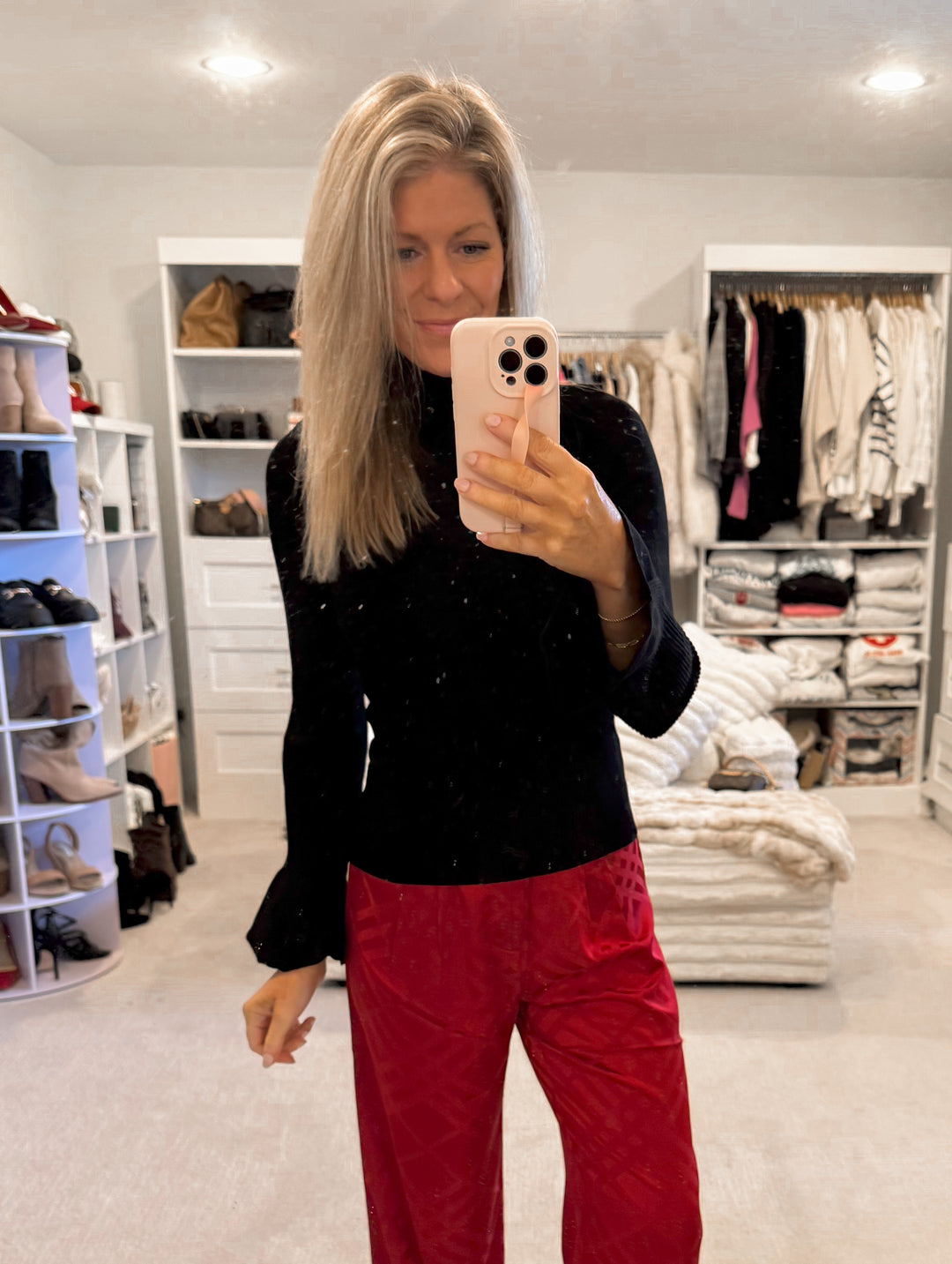 Dahlia Mock Neck Ribbed Knit Sweater: Black