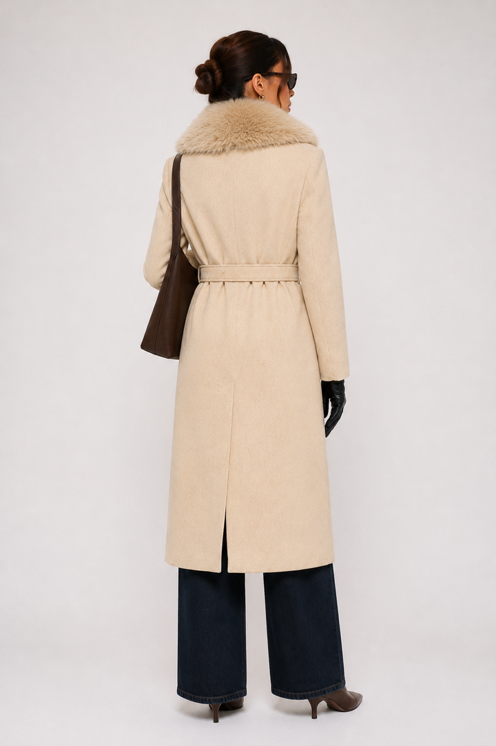 Going Downtown Faux Fur Collar Wrap Coat