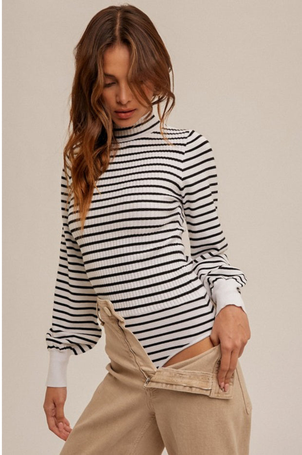Blurred Lines Knit Sweater Bodysuit: Black/White