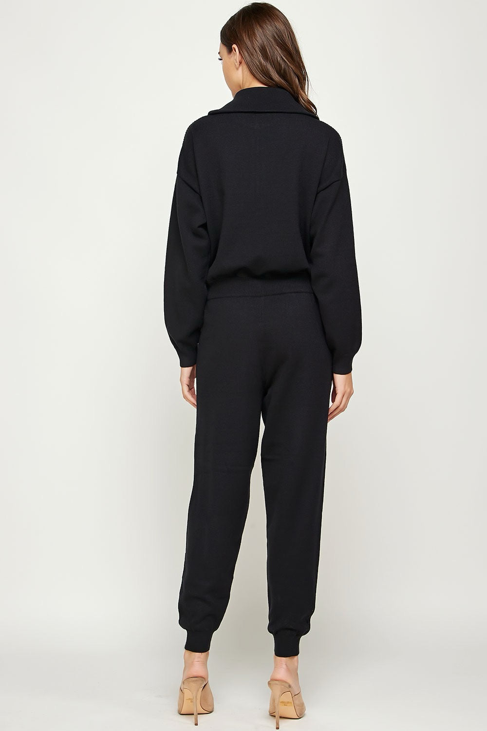 Gia Half Zip Knit Sweater Jumpsuit: Black