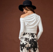 Marissa Shirred Assymetrical Top: White