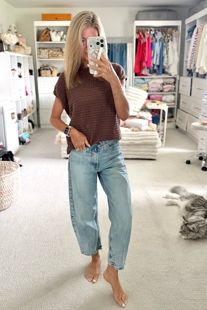 Adeline Open Knit Sweater Vest: Chocolate