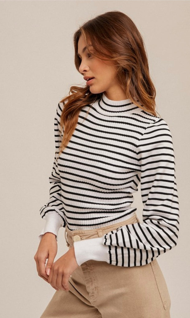 Blurred Lines Knit Sweater Bodysuit: Black/White