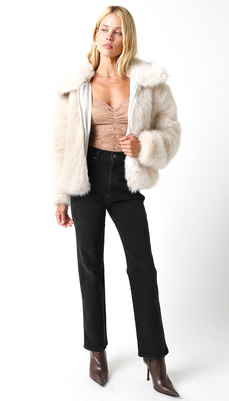 Audrey Faux Fur Jacket: Ecru