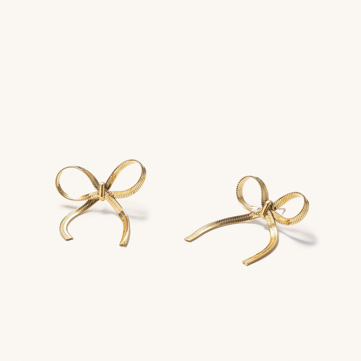 Herringbone Bow Earrings: Gold